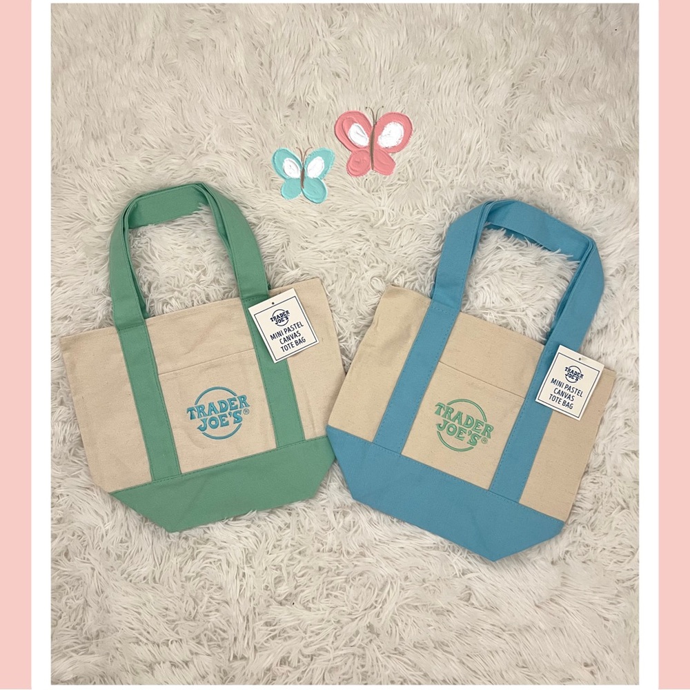 Trader Joe’s Mini Canvas Tote Bag 2 Set - Green and Blue